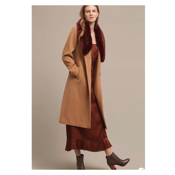 NWT CARTONNIER Anthropologie Sienna Collared Wool Blend Beige Long Coat Medium - Picture 8 of 16